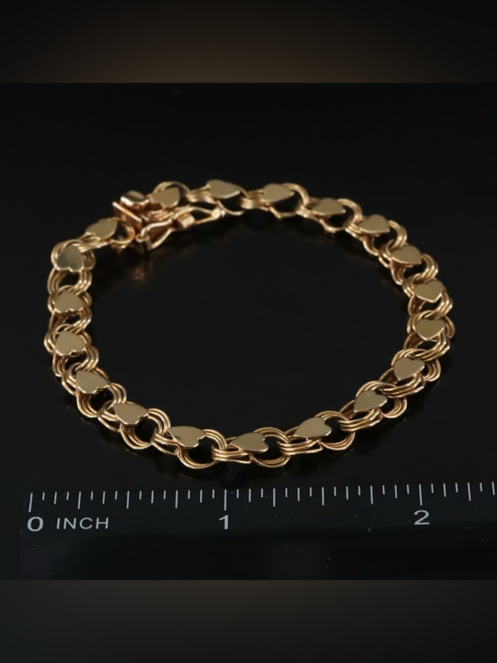 14k gold Double Link Bracelet w/ heart accents